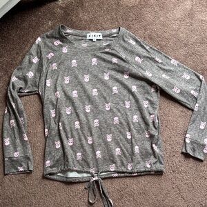 KIKIT Gray and Pink Skull Print Top